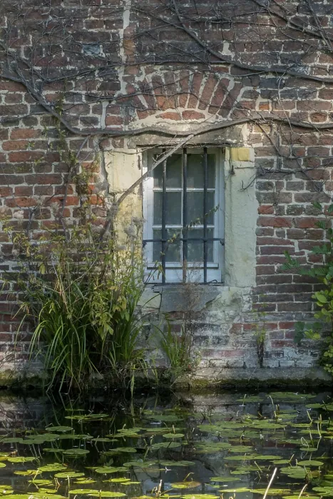 Framed Print : Barred Window in Brick Wall, Moat Print Framed Print : Barred Window in Brick Wall, Moat Print