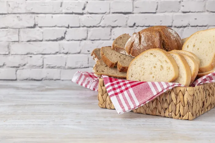 Framed Print : A Basket with Bread on Brick Wall Print, Copy Room Framed Print : A Basket with Bread on Brick Wall Print, Copy Room