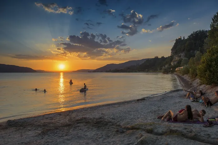 Framed Print : Bathing Area and Beach at Sunset, Lake Constance Print Framed Print : Bathing Area and Beach at Sunset, Lake Constance Print
