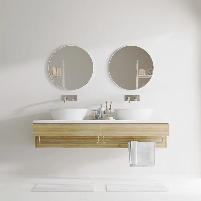 Framed Print : Bathroom Interior Print with Round Mirror Framed Print : Bathroom Interior Print with Round Mirror