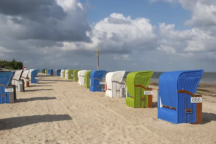 Framed Print : Beach chairs on the sandy beach Print, Wyk, Germany Framed Print : Beach chairs on the sandy beach Print, Wyk, Germany