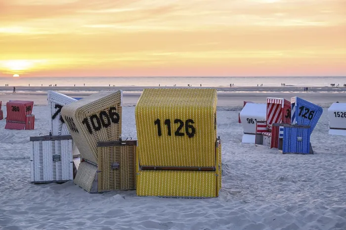 Framed Print : Beach Chairs at Sunset Print, Langeoog, Germany Framed Print : Beach Chairs at Sunset Print, Langeoog, Germany