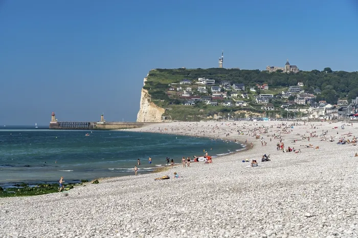 Framed Print : Beach and Cliffs of Fecamp, Normandy Print Framed Print : Beach and Cliffs of Fecamp, Normandy Print
