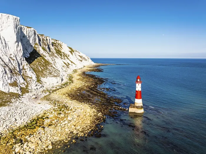 Framed Print : Beachy Head Lighthouse Drone Print, East Sussex, England