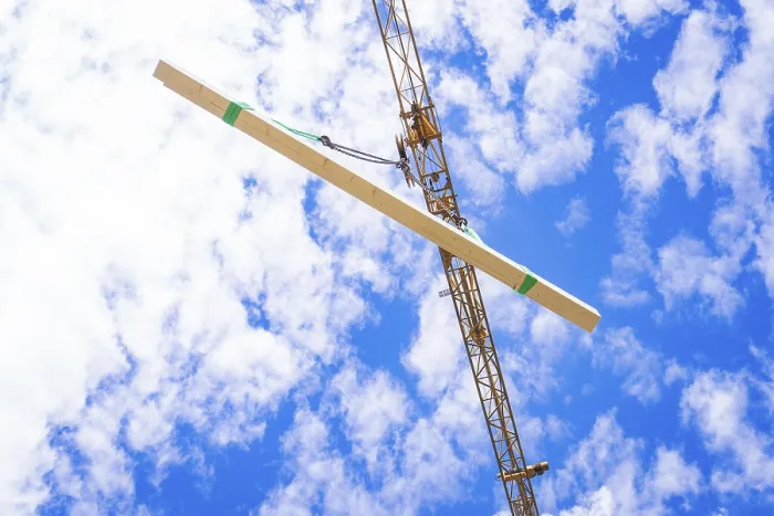 Framed Print : Construction Scene Print: Crane and Hoisted Beam Framed Print : Construction Scene Print: Crane and Hoisted Beam