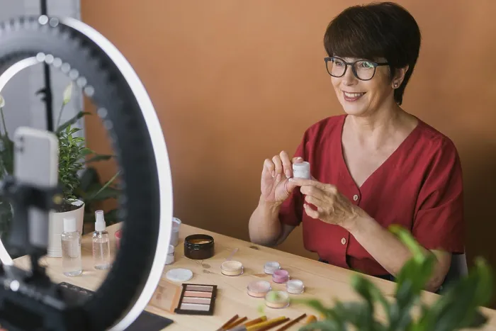 Framed Print : Beauty Blogger Testing Cosmetics Print Framed Print : Beauty Blogger Testing Cosmetics Print