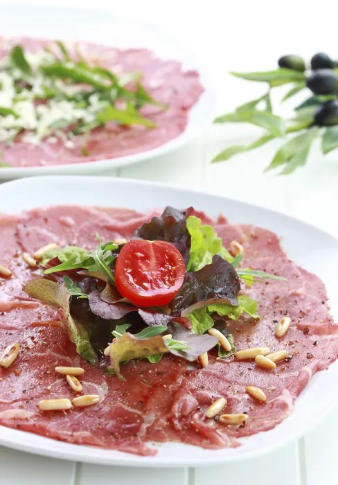Framed Print : Beef Carpaccio Print with Rucola and Pine Nuts Framed Print : Beef Carpaccio Print with Rucola and Pine Nuts
