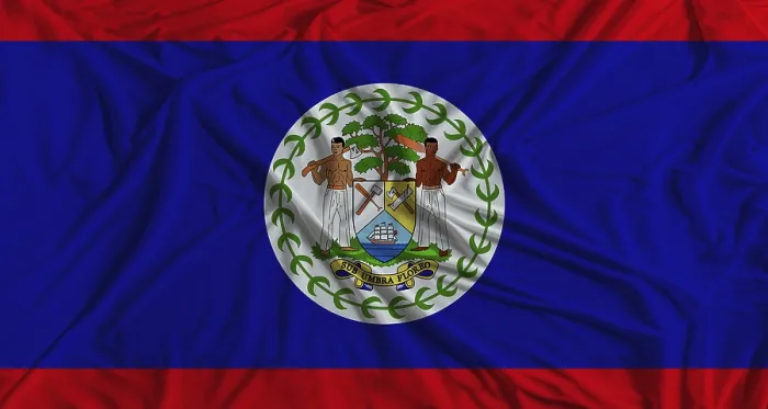 Framed Print : Belizean Flag Print with Fabric Texture Background