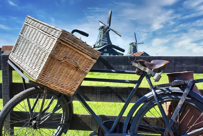 Framed Print : Bicycle with Windmill Print in Dutch Countryside Framed Print : Bicycle with Windmill Print in Dutch Countryside