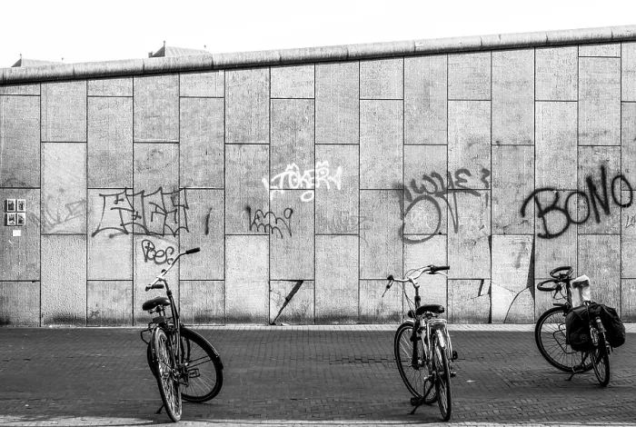 Framed Print : Three Bicycles in Front of the Wall Print, Amsterdam Framed Print : Three Bicycles in Front of the Wall Print, Amsterdam