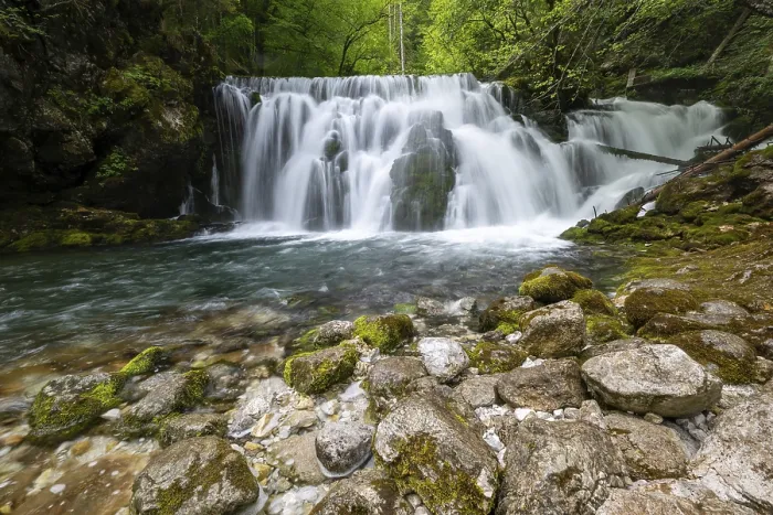 Framed Print : Bistrica Stream with Waterfall Print, Bohinjska Bistrica, Slovenia