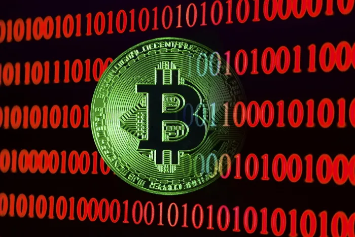 Framed Print : Bitcoin with Binary Code Print Framed Print : Bitcoin with Binary Code Print