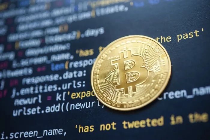 Framed Print : Bitcoin Coin on Coding Background Print Framed Print : Bitcoin Coin on Coding Background Print