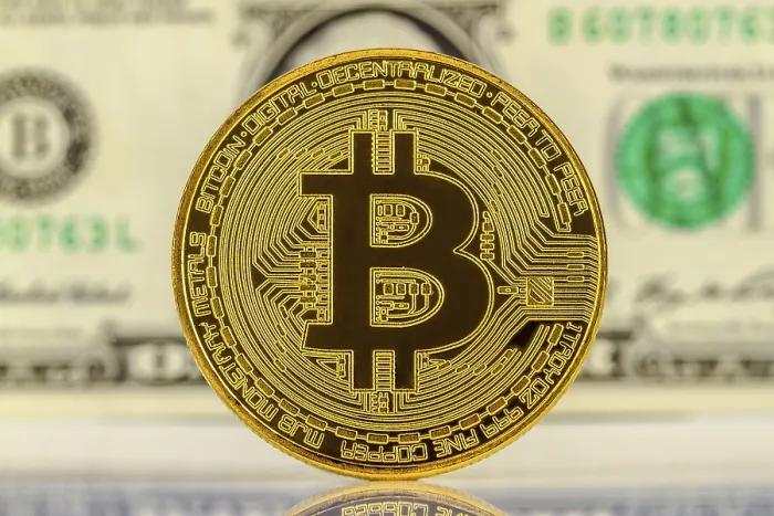 Framed Print : Bitcoin Print with Dollar Bill Background Framed Print : Bitcoin Print with Dollar Bill Background