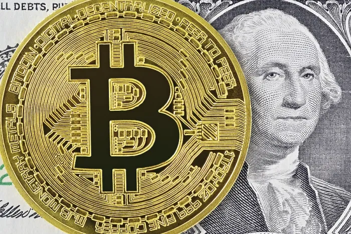 Framed Print : Bitcoin and US Dollar Note Print