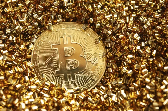Framed Print : A Bitcoin surrounded by gold particles Print: Digital Wealth Framed Print : A Bitcoin surrounded by gold particles Print: Digital Wealth