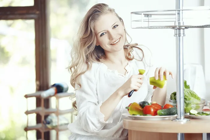 Framed Print : Blond Lady at Kitchen Print - Breakfast Preparation Framed Print : Blond Lady at Kitchen Print - Breakfast Preparation