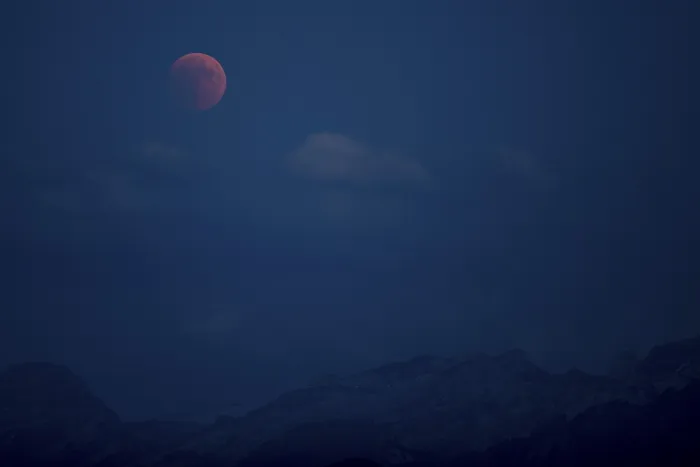 Framed Print : Bloodmoon Print: Total Lunar Eclipse over Swiss Mountains Framed Print : Bloodmoon Print: Total Lunar Eclipse over Swiss Mountains