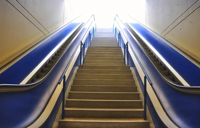 Framed Print : Blue Escalators with Stairs Print Framed Print : Blue Escalators with Stairs Print