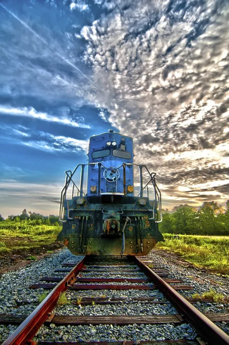 Framed Print : Blue Freight Train Engine at Sunrise Print Framed Print : Blue Freight Train Engine at Sunrise Print