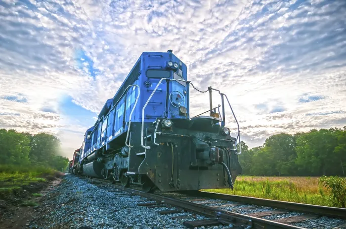 Framed Print : Blue Freight Train Engine at Sunrise Print Framed Print : Blue Freight Train Engine at Sunrise Print