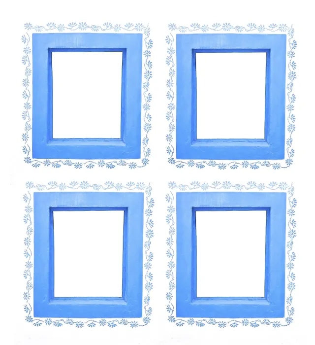 Framed Print : Four Blue Window Frames with Floral Pattern Print Framed Print : Four Blue Window Frames with Floral Pattern Print
