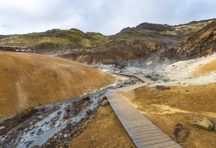 Framed Print : Boardwalk over Steaming Ground, Iceland Print Framed Print : Boardwalk over Steaming Ground, Iceland Print