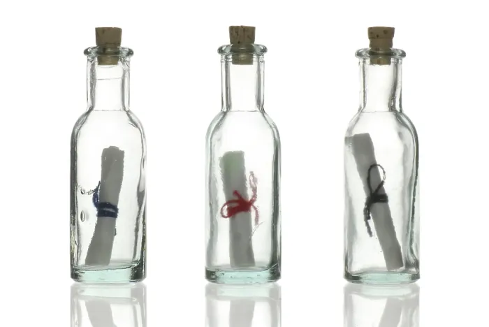 Framed Print : Three Bottles Containing Messages Print Framed Print : Three Bottles Containing Messages Print