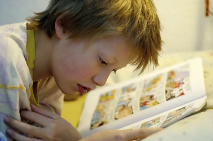 Framed Print : Boy Reading in Bed Print Framed Print : Boy Reading in Bed Print
