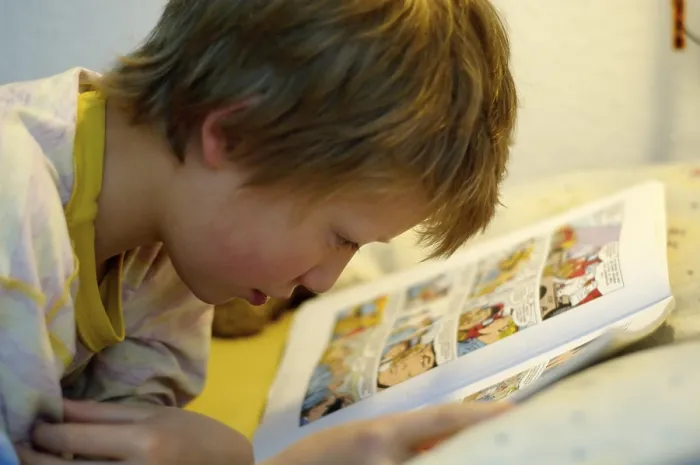 Framed Print : Boy Reading in Bed Print Framed Print : Boy Reading in Bed Print