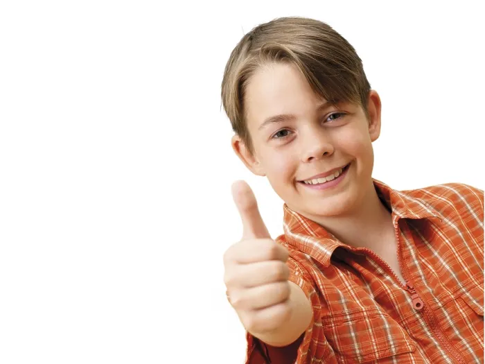 Framed Print : Boy Smiling with Thumbs Up Print