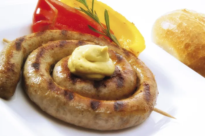 Framed Print : Bratwurst with Mustard Print Framed Print : Bratwurst with Mustard Print