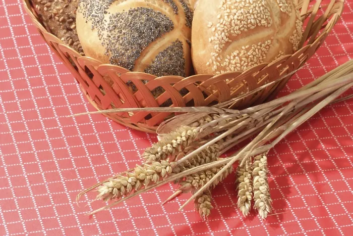Framed Print : Bread Rolls in a Basket Print on Red Background Framed Print : Bread Rolls in a Basket Print on Red Background