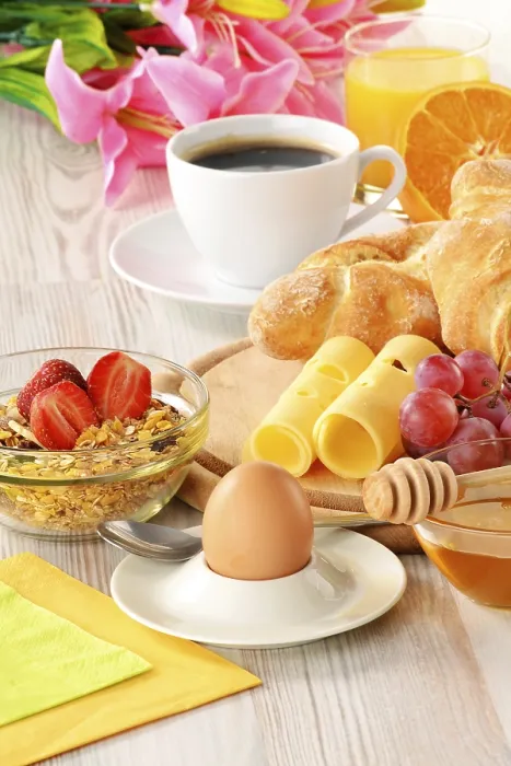 Framed Print : Breakfast Print with Coffee, Rolls and Egg Framed Print : Breakfast Print with Coffee, Rolls and Egg