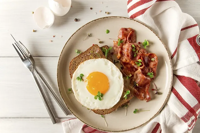 Framed Print : Breakfast Print: Fried Egg with Bacon and Micro-Green Framed Print : Breakfast Print: Fried Egg with Bacon and Micro-Green