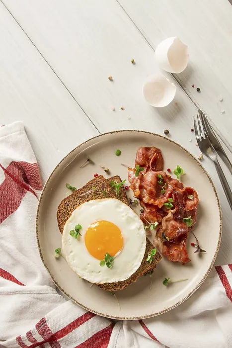 Framed Print : Breakfast Print: Fried Egg with Bacon and Micro-Greens Framed Print : Breakfast Print: Fried Egg with Bacon and Micro-Greens