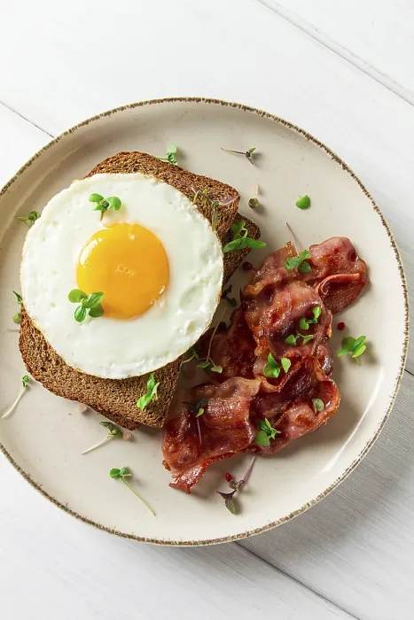 Framed Print : Breakfast Print: Fried Egg with Bacon and Micro-Greens Framed Print : Breakfast Print: Fried Egg with Bacon and Micro-Greens