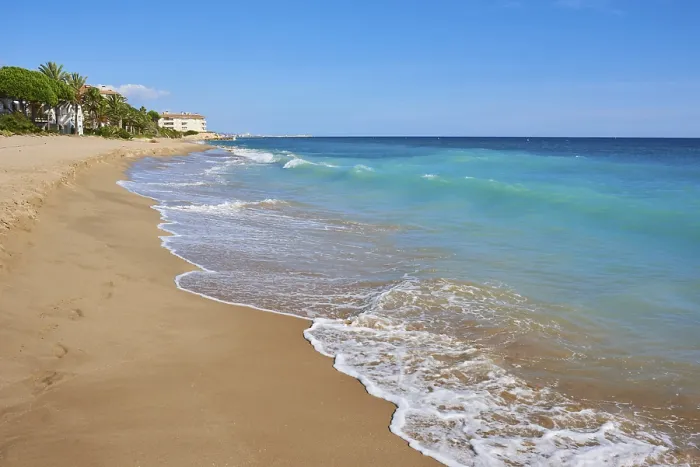 Framed Print : Breaking Waves on a Sandy Beach Print, Tarragona, Spain Framed Print : Breaking Waves on a Sandy Beach Print, Tarragona, Spain