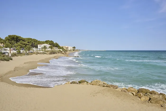 Framed Print : Breaking Waves on a Sandy Beach Print, Tarragona, Spain Framed Print : Breaking Waves on a Sandy Beach Print, Tarragona, Spain