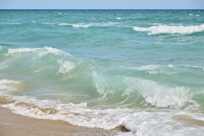 Framed Print : Breaking Waves on a Sandy Beach Print, Tarragona, Spain Framed Print : Breaking Waves on a Sandy Beach Print, Tarragona, Spain