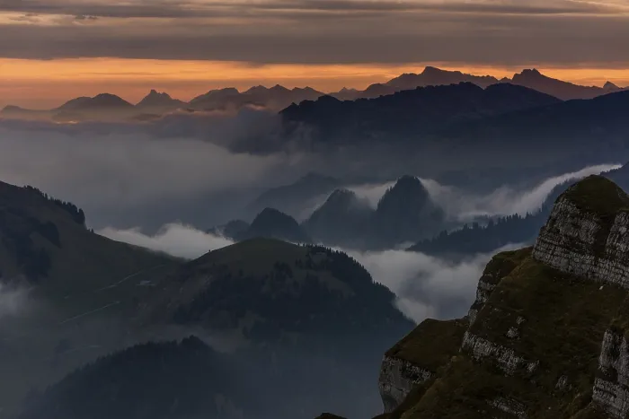 Framed Print : Bregenzerwald Mountains with Morning Clouds Print, Austria Framed Print : Bregenzerwald Mountains with Morning Clouds Print, Austria
