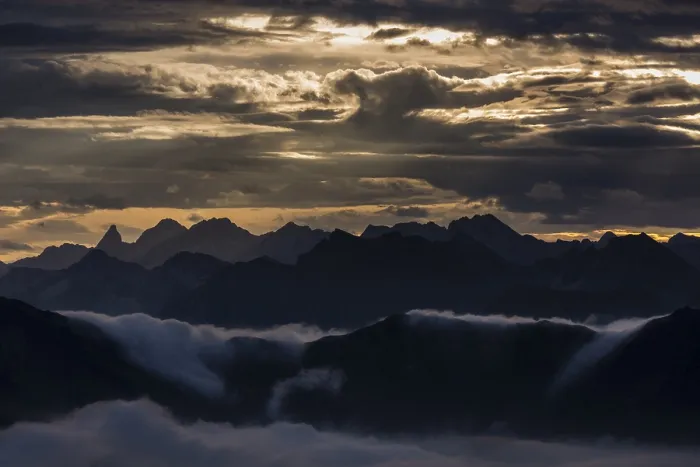 Framed Print : Bregenzerwald Mountains with Morning Clouds Print, Austria Framed Print : Bregenzerwald Mountains with Morning Clouds Print, Austria