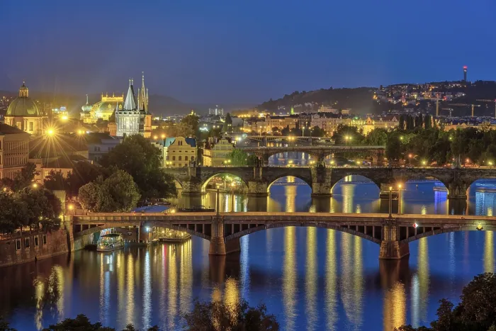 Framed Print : The Bridges over the Vltava in Prague by Night Print Framed Print : The Bridges over the Vltava in Prague by Night Print