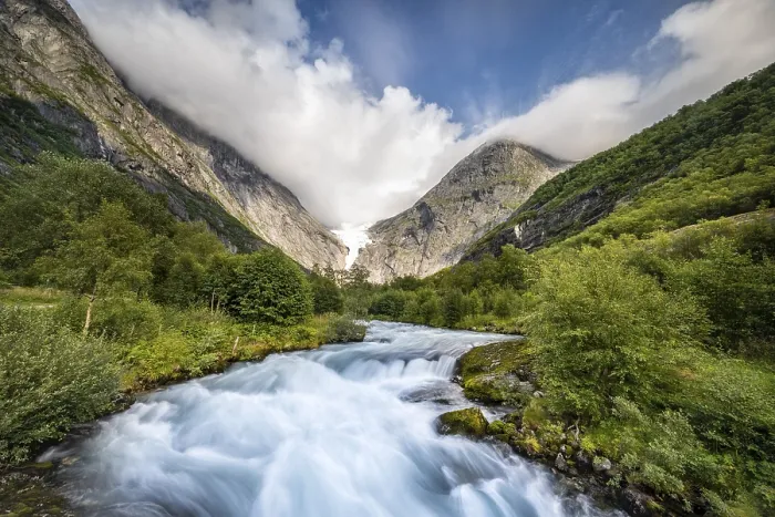 Framed Print : Briksdalsbreen Glacier River Print, Norway Framed Print : Briksdalsbreen Glacier River Print, Norway