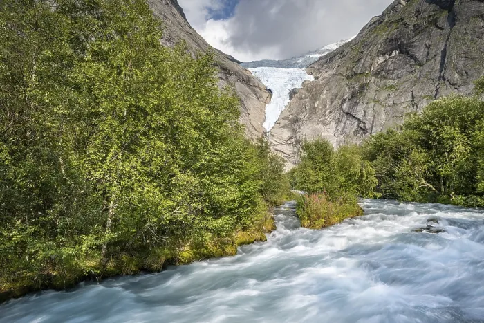 Framed Print : Briksdalsbreen Glacier River Print, Norway Framed Print : Briksdalsbreen Glacier River Print, Norway