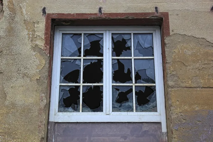 Framed Print : Broken Window with Glazing Bars Print, Saxony, Germany Framed Print : Broken Window with Glazing Bars Print, Saxony, Germany