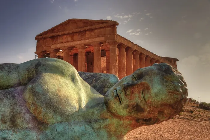 Framed Print : Bronze Statue of Fallen Icarus Print, Agrigento, Sicily Framed Print : Bronze Statue of Fallen Icarus Print, Agrigento, Sicily