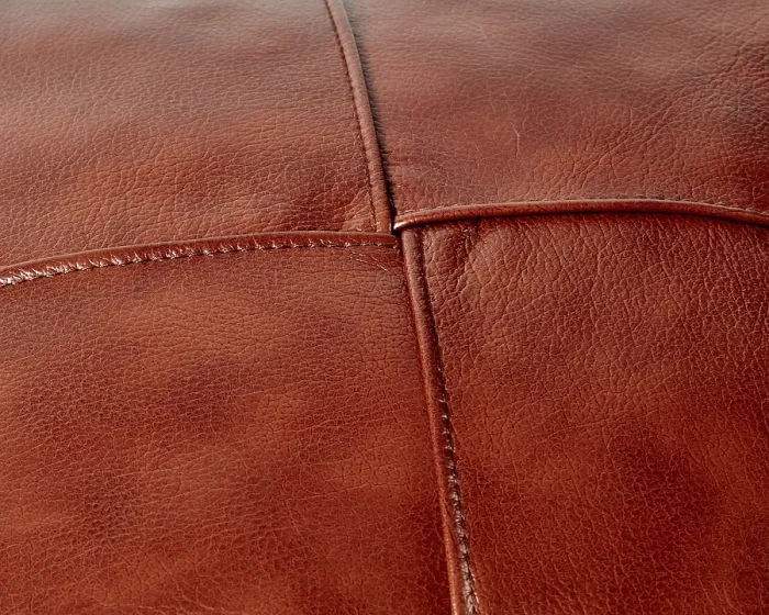 Framed Print : Brown Leather Print with Visible Stitching Details
