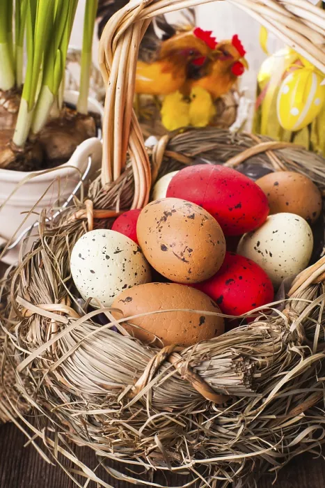 Framed Print : Brown, Red and Yellow Eggs in Easter Basket Print Framed Print : Brown, Red and Yellow Eggs in Easter Basket Print