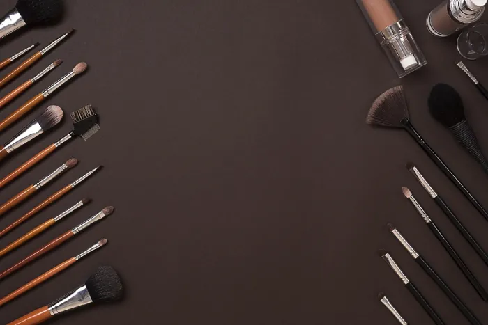 Framed Print : Makeup Brush Print on Brown Background Framed Print : Makeup Brush Print on Brown Background